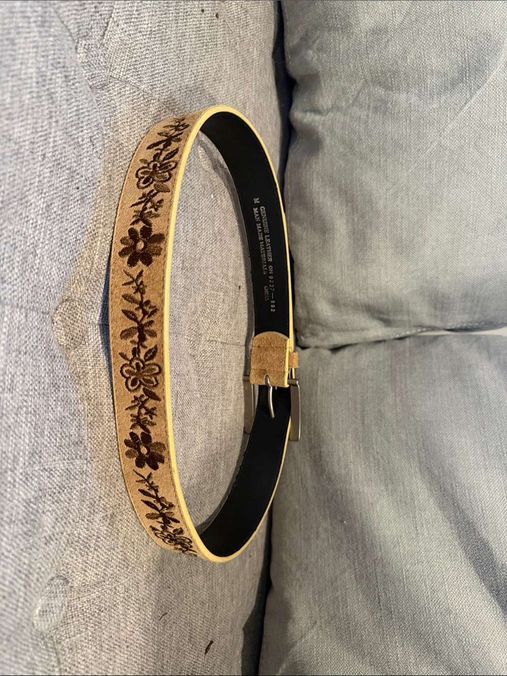 Tan Suede Floral Embroidered Belt - Women Accessories